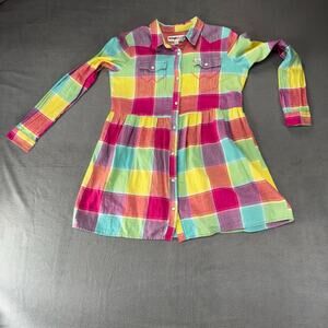 Wrangler Barbie Plaid Girls Western Snap Shirt Dress Pink Yellow XXL Mattel